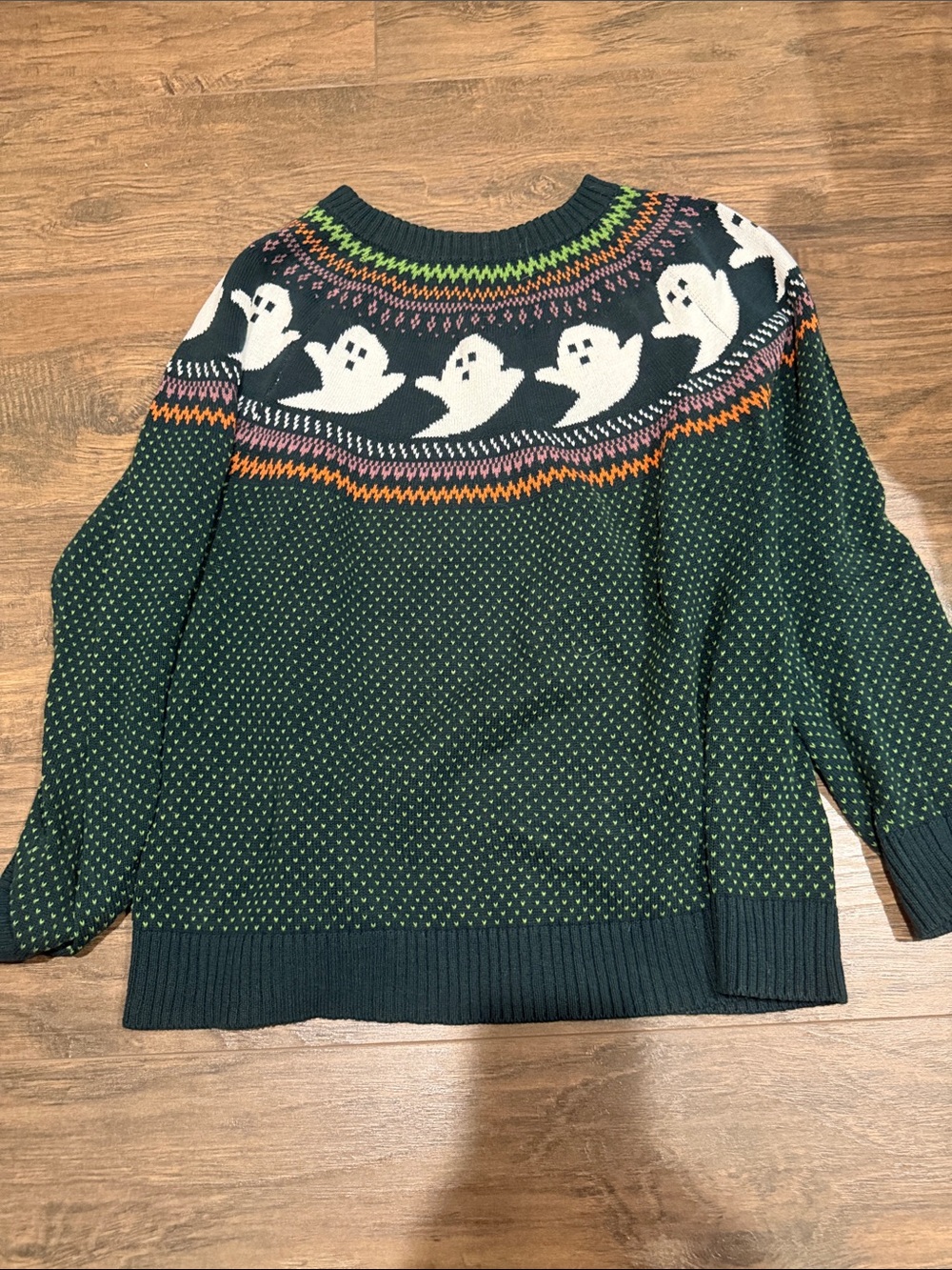 Modcloth Dark Green Ghost Fair Isle Sweater XL - Picture 2 of 3